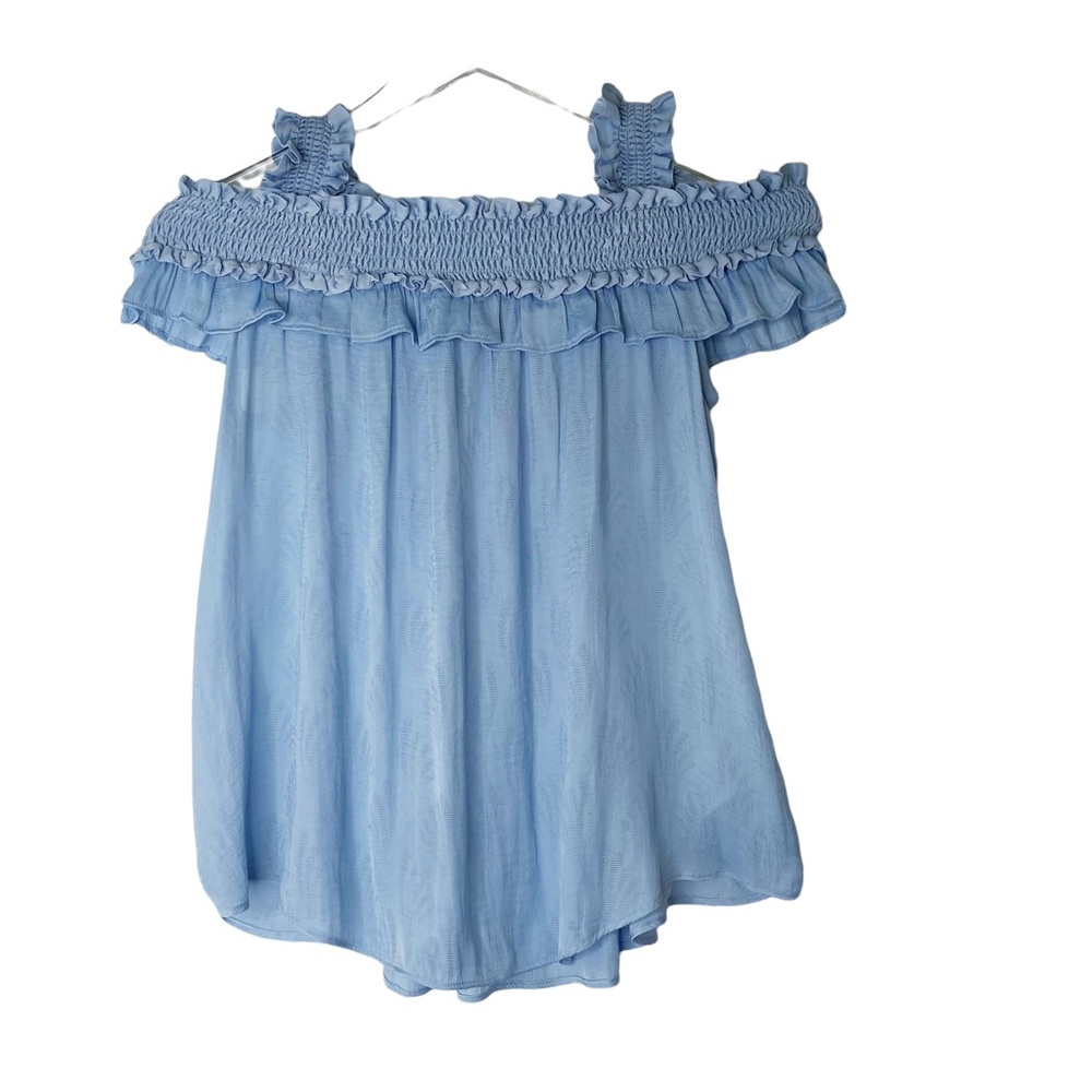 Anthropologie Off Shoulder blue flowly top size XS - Picture 4 of 9